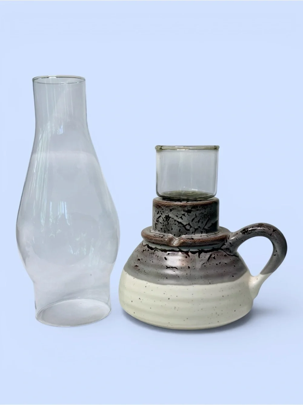Vintage Studio Pottery Hurricane Lamp Candle Holder Handle Finger Lamp
